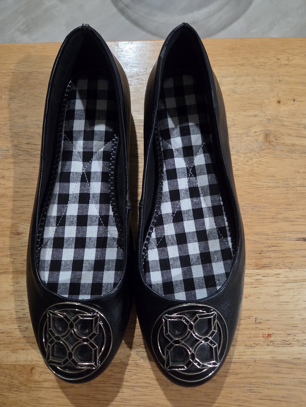 Kelly & Katie Black Ballet Flats with Silver Medallion
